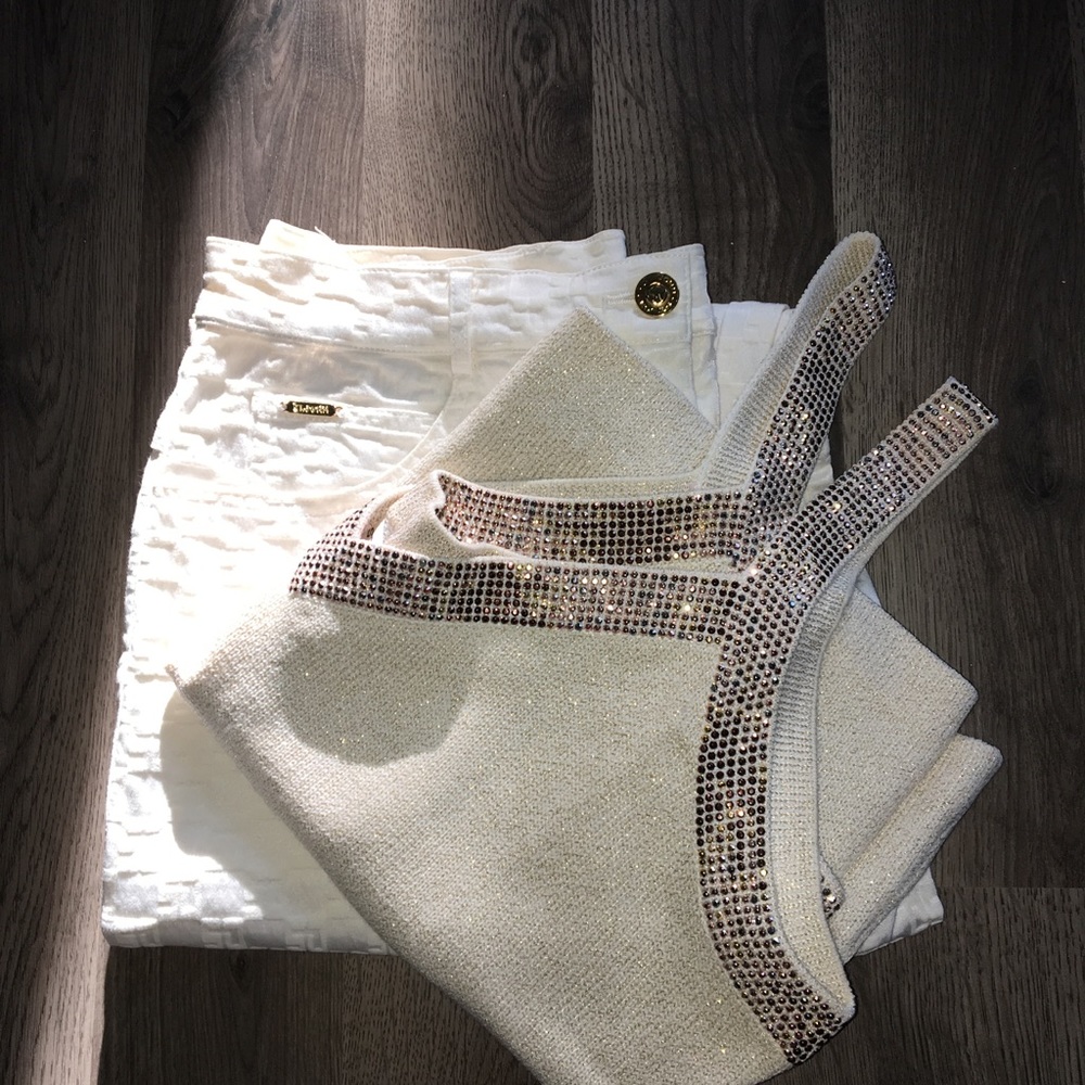 St John ivory & rose gold sequin knit top NWT 495